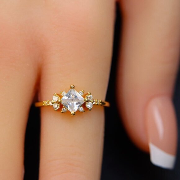 Noble Square Flower Gold Plated Princess Ring for Women, GALCM074-6 - Picture 8 of 8